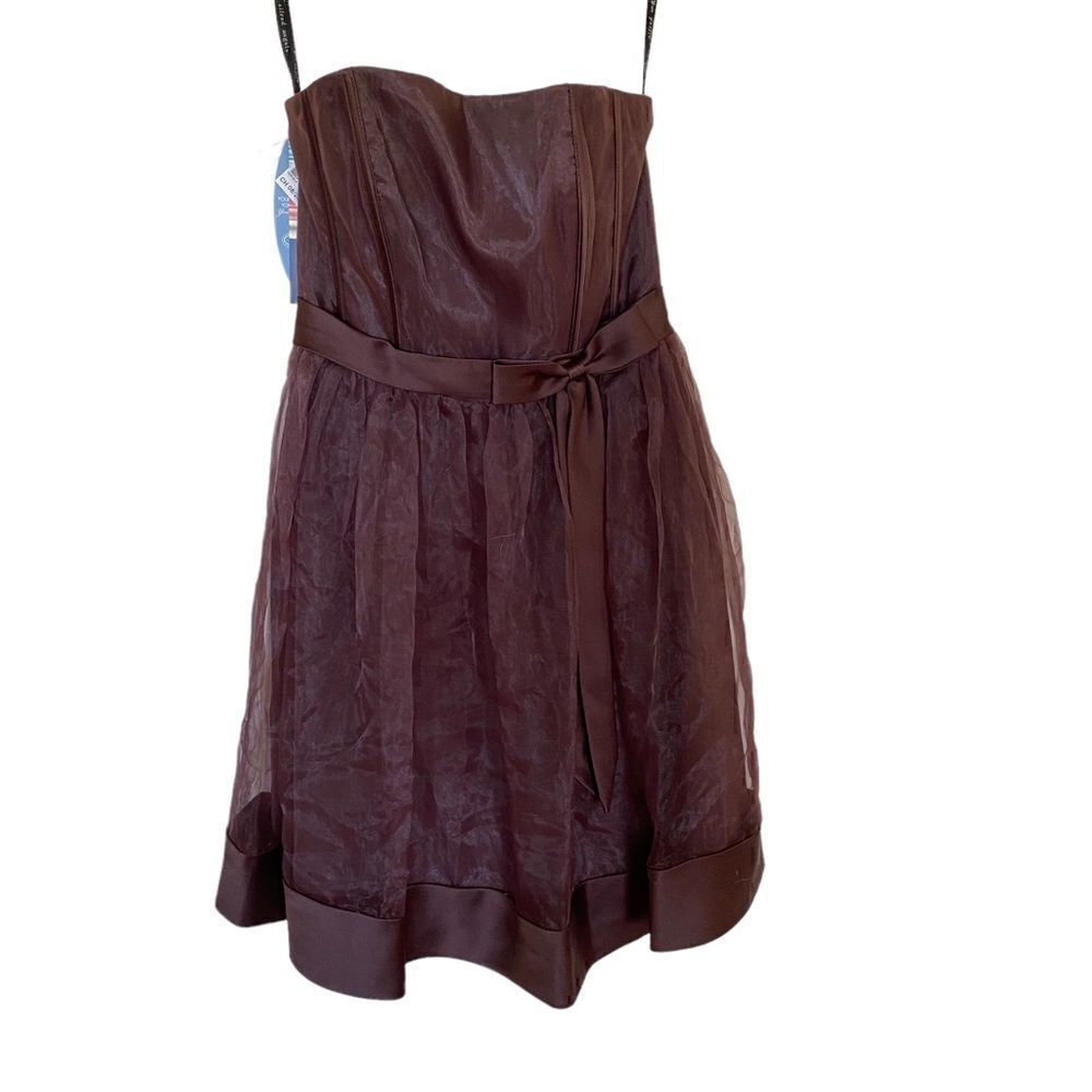 Alfred Angelo NEW brown formal dress bow front tulle front strapless size 12